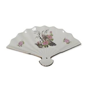 Vintage Kutani Peacock Floral Design with Gold Trim Around the Fan Trinket Tray